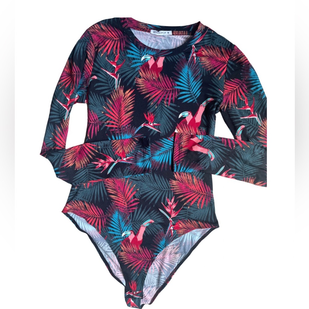 Women’s Size Medium Tropical Print Bodysuit By Mangopop